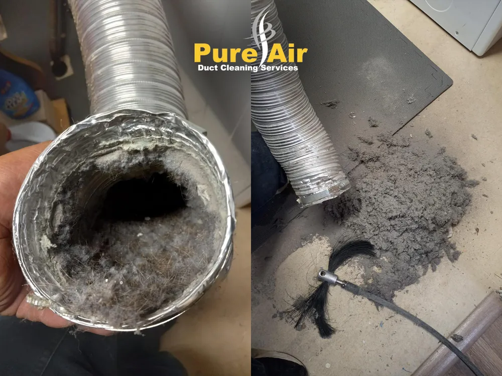 Lint-clogged dryer vent hose and the debris removed from it