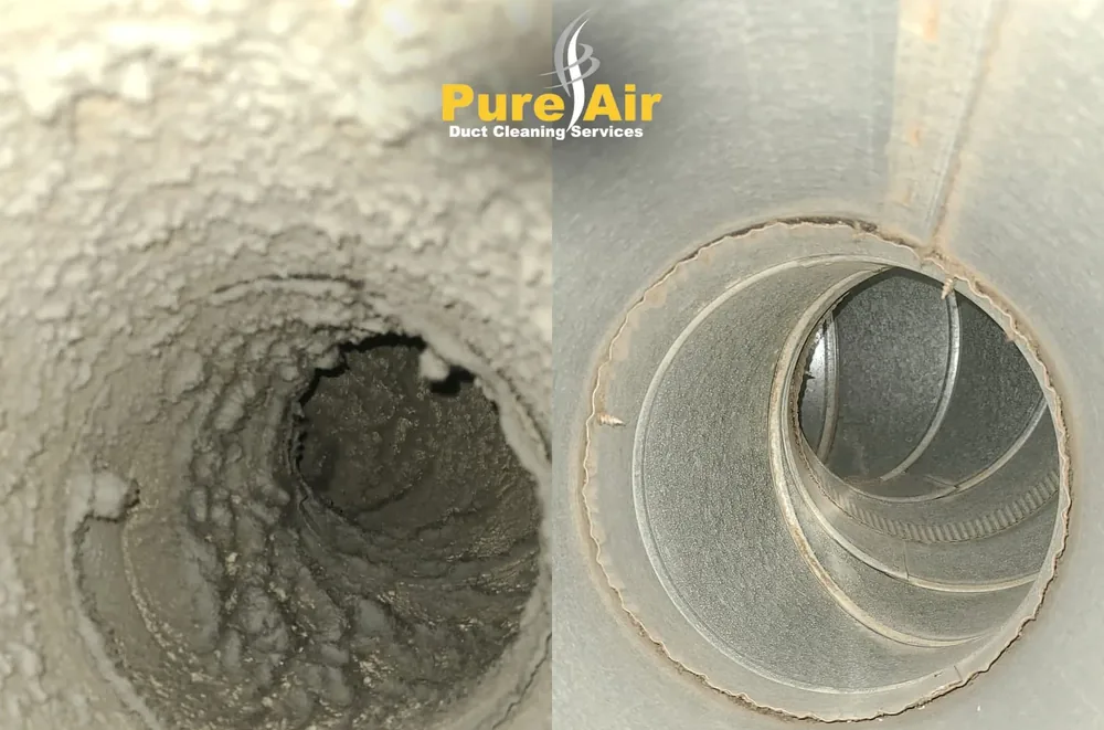 Round air duct coated with dust, then clean after cleaning