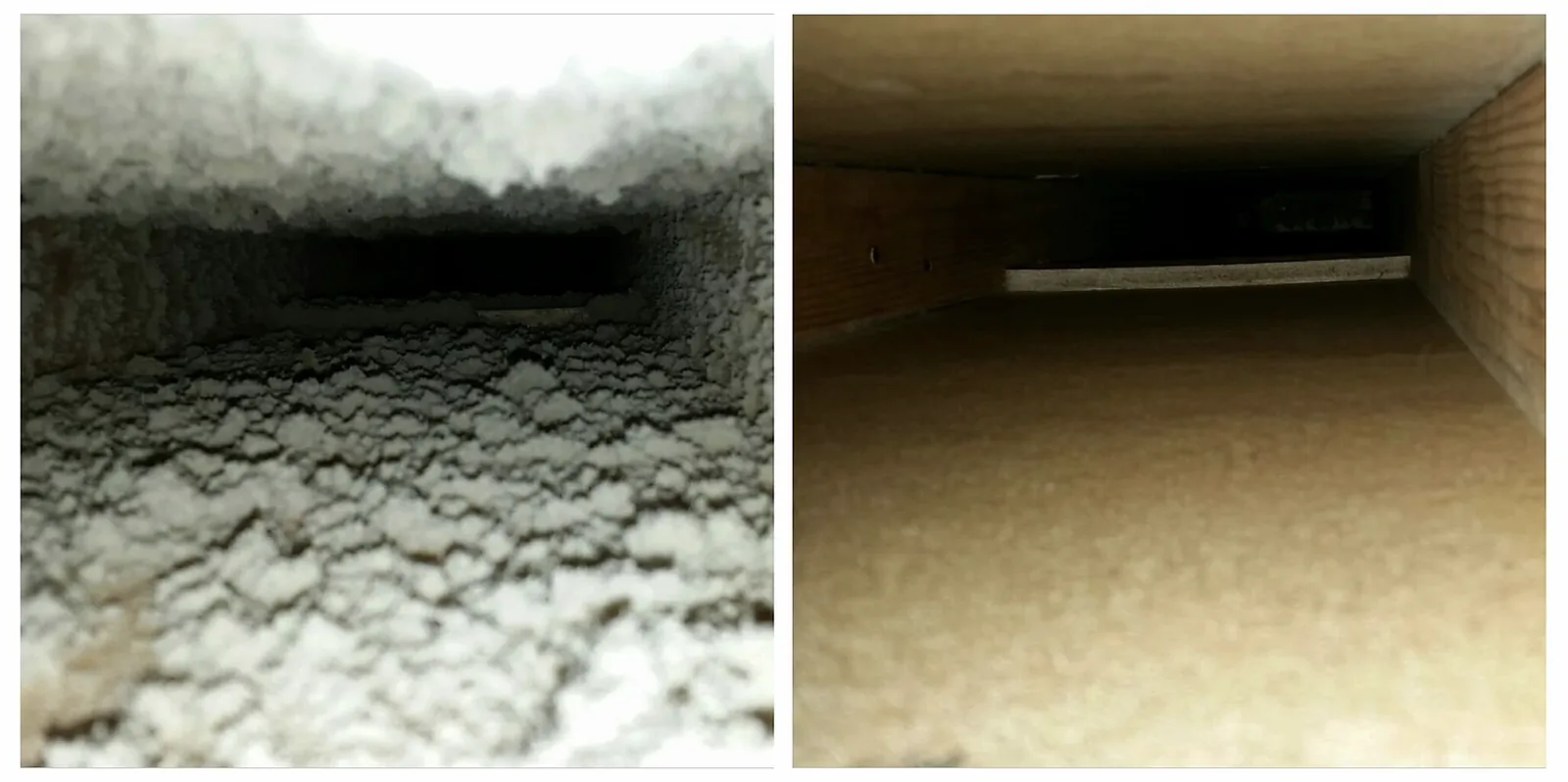 Before and after cleaning of a dusty duct trunk line