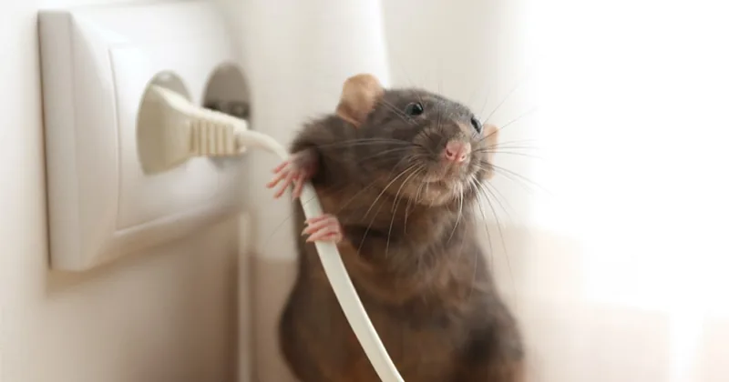 Rat chewing on an electrical cord