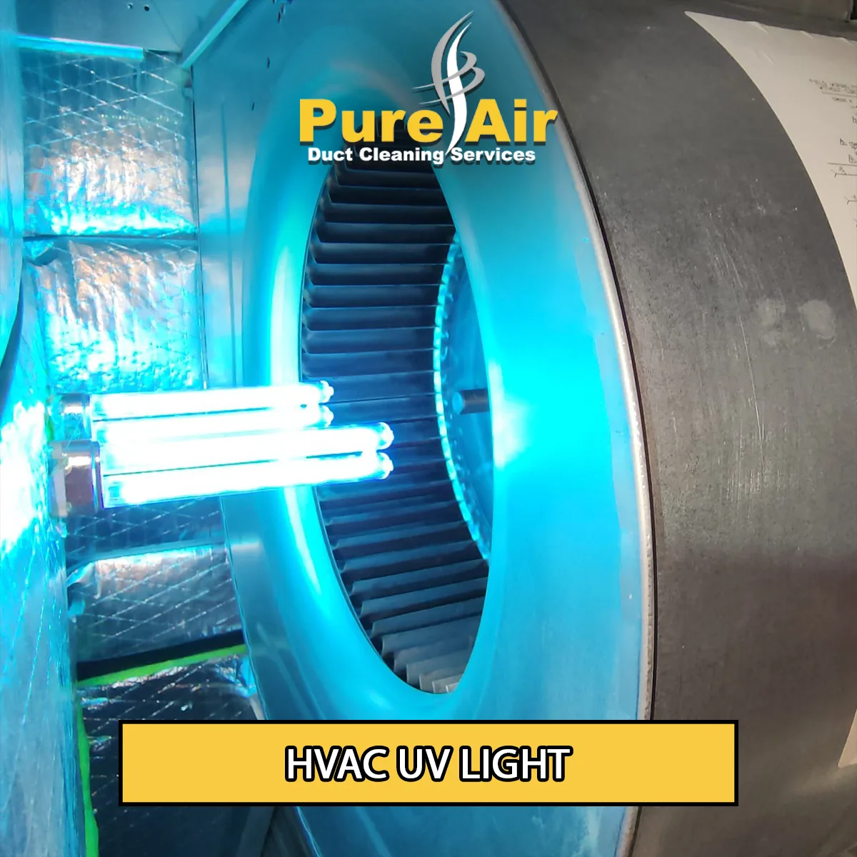 HVAC UV light installed next to a furnace blower
